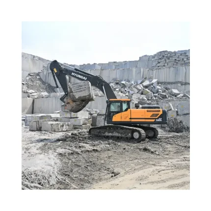 Hyundai HX380L crawler mining excavator working in granite quarry
