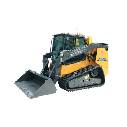 XCMG XC7-TV12 skid steer loader working on a construction site lifting materials